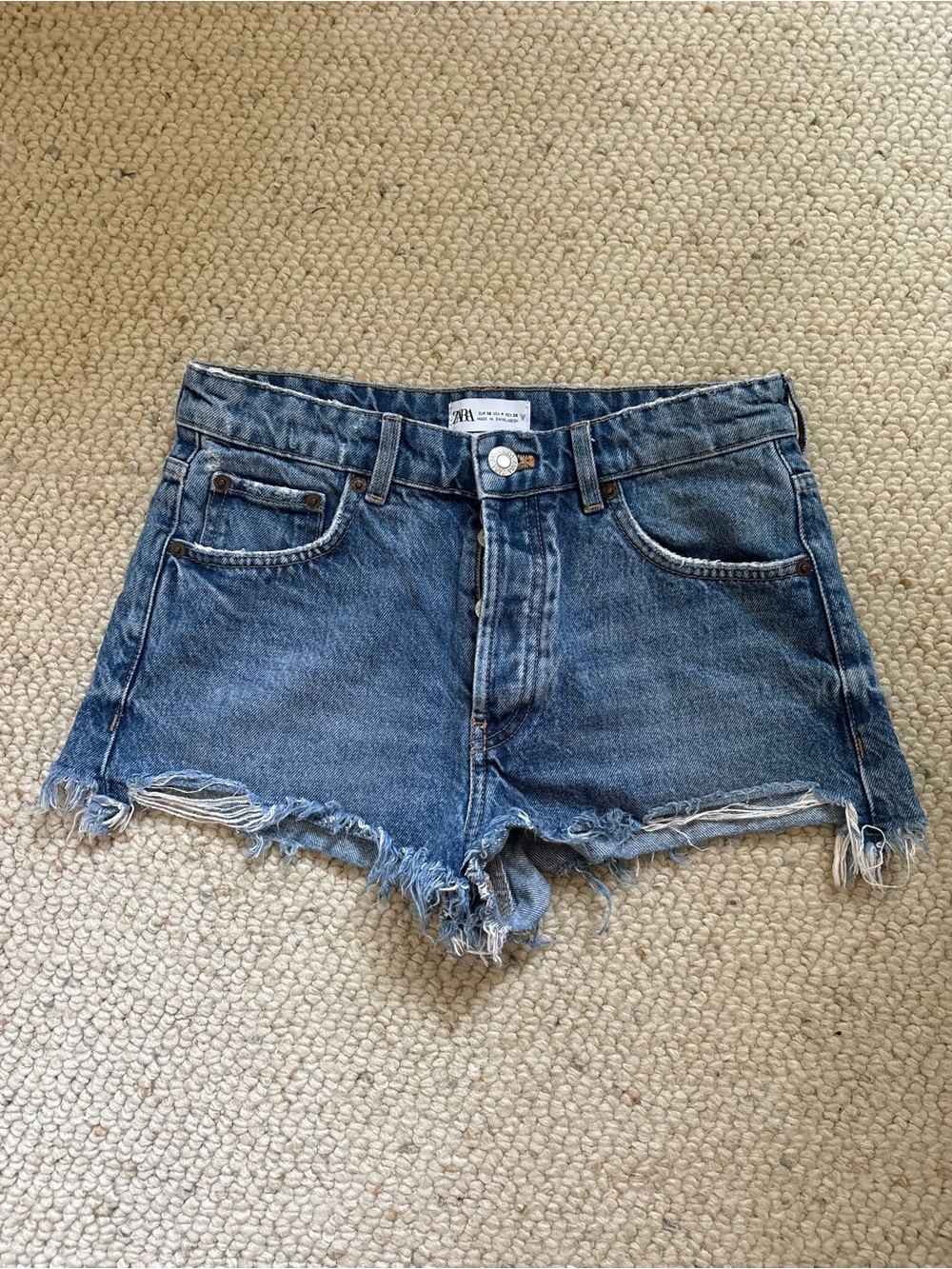 ZARA Mid-Blue Distressed Denim Jean Shorts